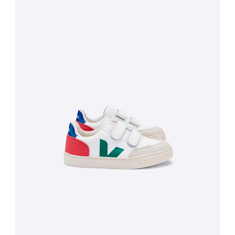 White/Red Kids\' Veja V-12 LEATHER Sneakers | AU 883FDN